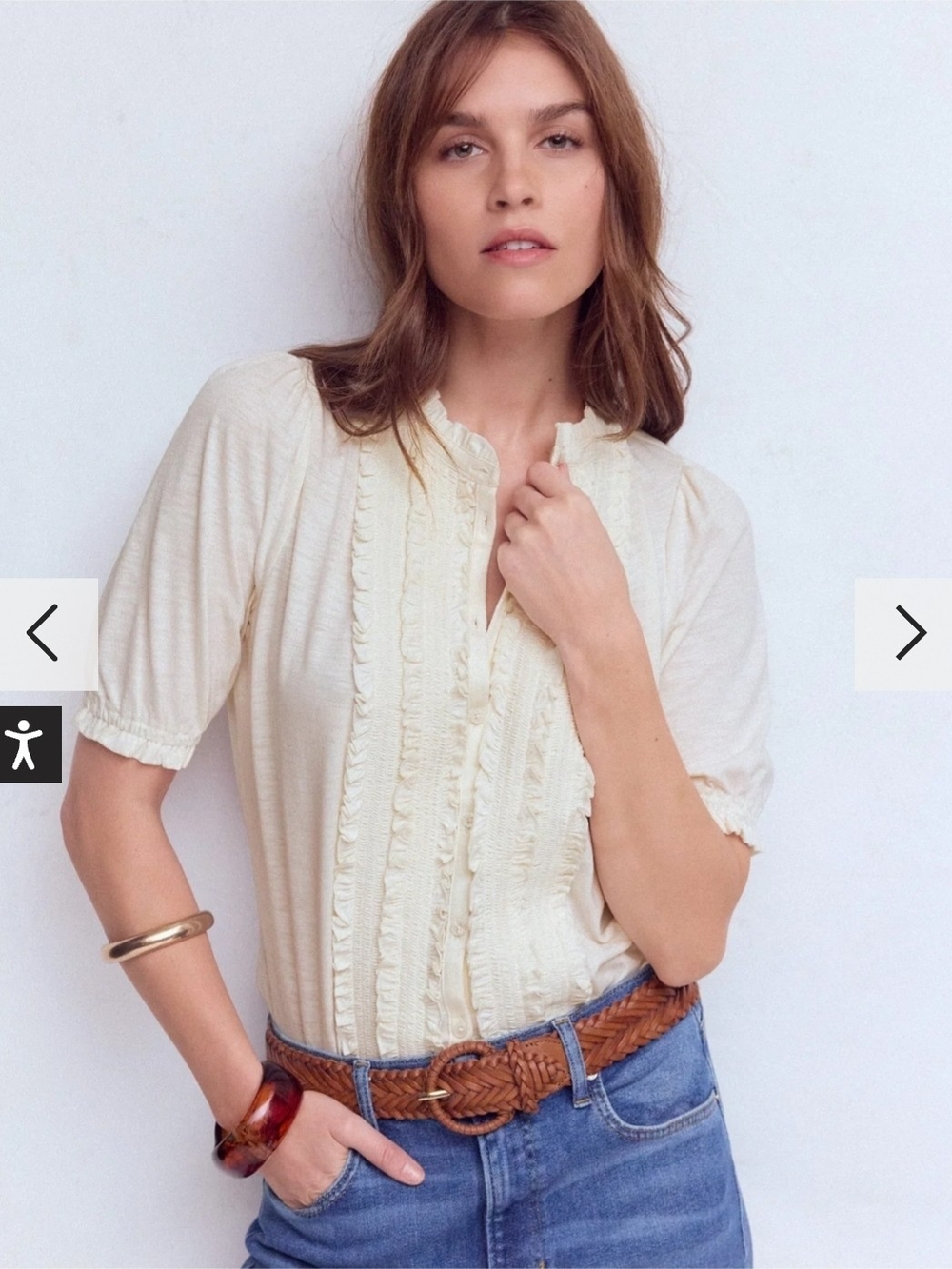 Boden Eda Ruffle Front Shirt Ivory NWT